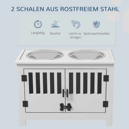 PawHut Erhöhte Futterstation für große Hunde, 2 Edelstahlnäpfe, Staurum, 35,5x60x30 cm, Weiß