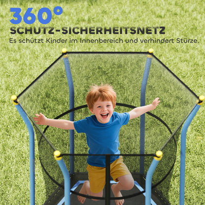 HOMCOM Trampolin für Kinder, Ø163,5 cm, mit Sicherheitsnetz, gepolstert, Stahl, belastbar bis 50 kg, Schwarz & Blau