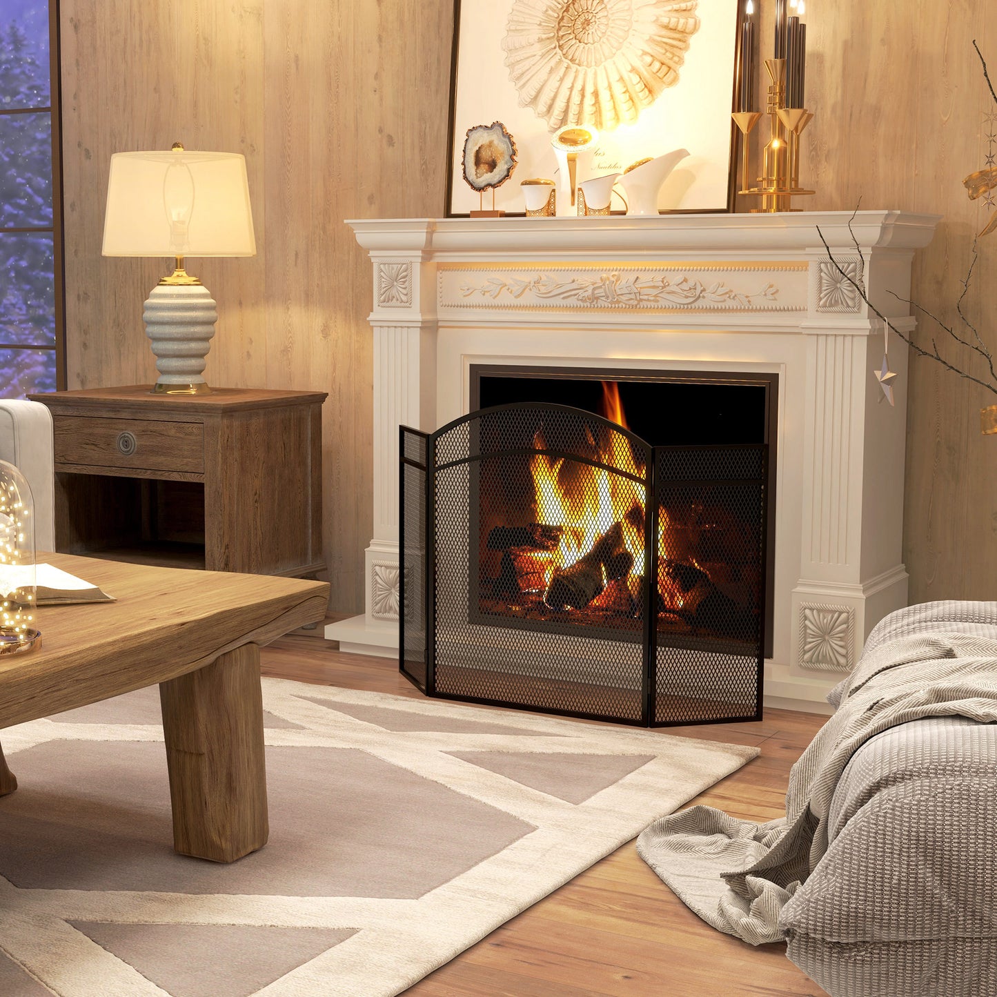 HOMCOM Funkenschutz für Kamine, eleganter Funkenfänger, faltbar, beschichtet, Schwarz, 96 x 60 cm