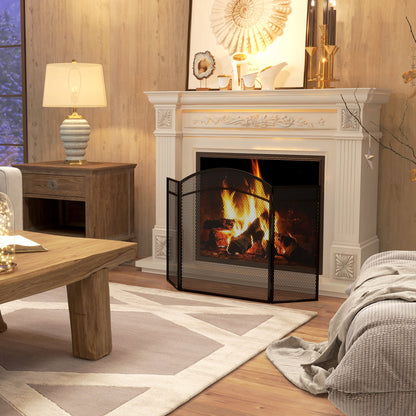 HOMCOM Funkenschutz für Kamine, eleganter Funkenfänger, faltbar, beschichtet, Schwarz, 96 x 60 cm