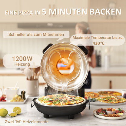 HOMCOM Pizzaofen elektrisch 430 ℃, 1200 Watt Pizzabäcker mit 30cm Steinplatte Timer Sichtfenster Edelstahl Schwarz