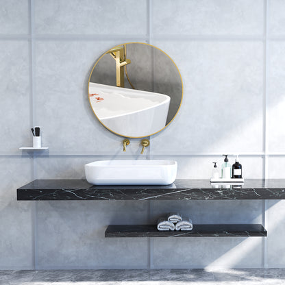 HOMCOM 70 x 70 cm runder Badezimmerspiegel, Wandmontage, goldfarbener Rahmen