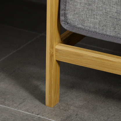 HOMCOM Wäschesammler Wäschekorb, 2 Wäschesäcke, 2 Griffe, Bambus, 63,5 x 33 x 73 cm, Grau + Natur