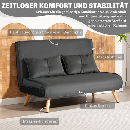 HOMCOM 2-Sitzer-Schlafsofa, Bettsofa, in Bett umwandelbare Couch, verstellbare Rückenlehne, Stoffbezug, Metallrahmen, Grau