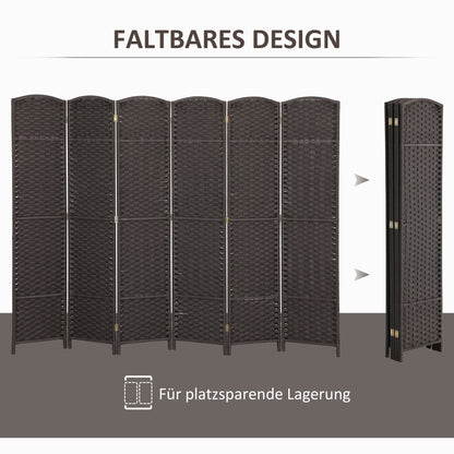 HOMCOM 6-teiliger Raumtrenner, Faltbarer Sichtschutz, Sichtschutzwand für Wohnzimmer, Schlafzimmer, Homeoffice, Braun