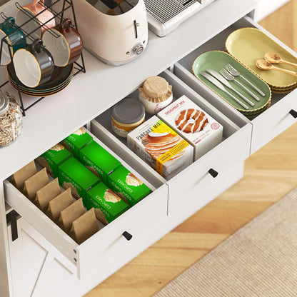 HOMCOM Küchenschrank mit Regalen, Schränken, Schubladen und Ablagefläche, Bauernhaus-Flair, verstellbare Regale, Holz, Weiß