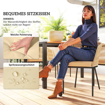 Outsunny 5-teiliges Gartenmöbel-Set, 4 Stühle, 1 Tisch, Kunst-Rattan, Stahlgestell, waschbare Kissen, für Terrasse, Khaki