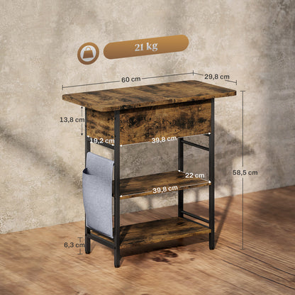 HOMCOM Beistelltisch Nachttisch mit Steckdosenleiste, 2 Ebenen, USB-Anschlüssen Stauraum 60 x 29,8 x 58,5 cm Rustikal Braun