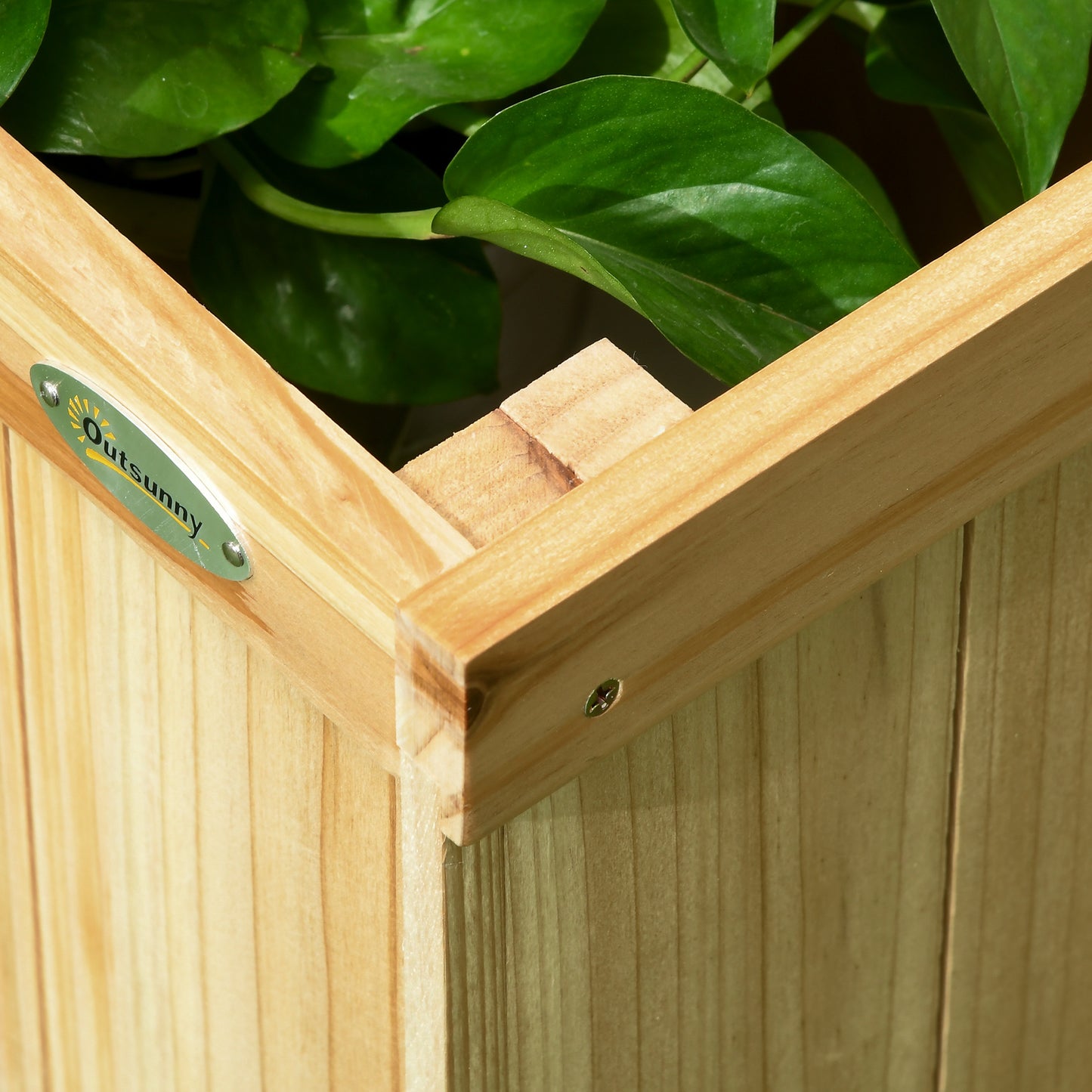 Outsunny Paravent, Sichtschutz für Garten, dreifach klappbar, 4 Blumenkästen, Massivholz, Naturfarbe, 133 x 62 x 165 cm