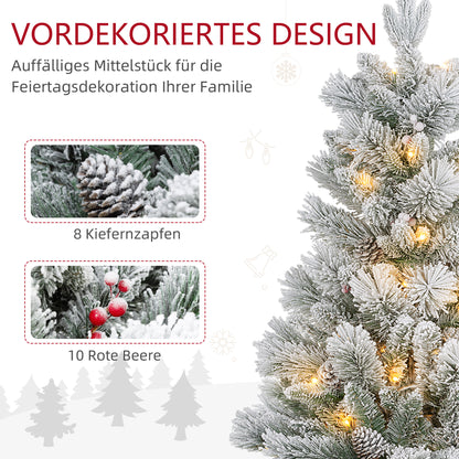 HOMCOM Weihnachtsbaum mit LED-Beleuchtung, 2er-Set, 107 cm, Tannenzapfen, rote Beeren, feuersicher, Grün/Weiß
