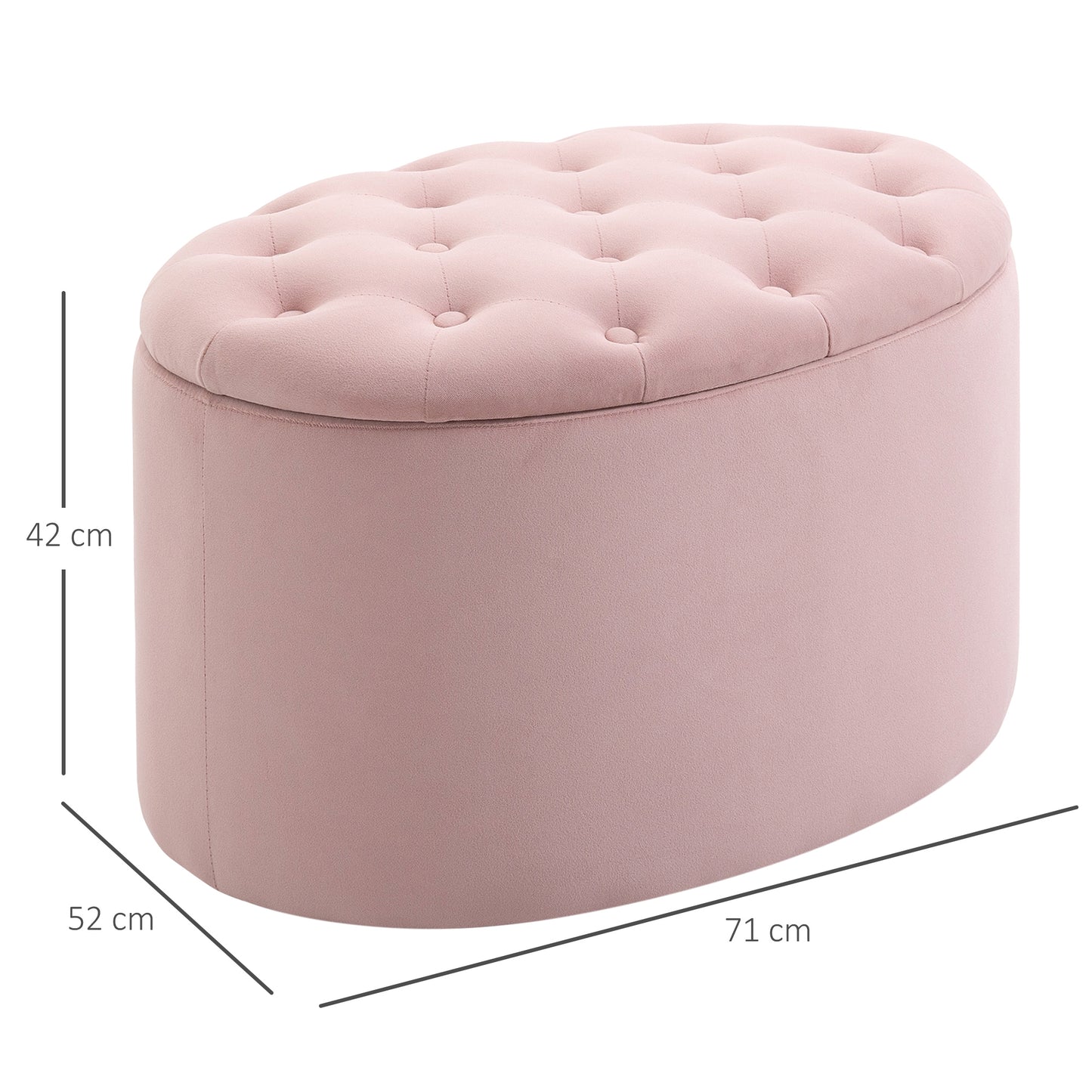 HOMCOM Sitzbank mit Stauraum Polsterbank mit Samtoptik, Sitztruhe Ovale Form, Truhenbank für Wohnzimmer Schlafzimmer Flur 71 x 52 x 42 cm, Rosa