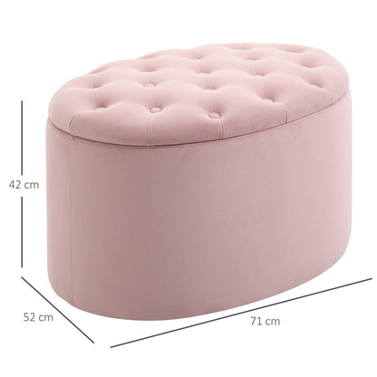 HOMCOM Sitzbank mit Stauraum Polsterbank mit Samtoptik, Sitztruhe Ovale Form, Truhenbank für Wohnzimmer Schlafzimmer Flur 71 x 52 x 42 cm, Rosa