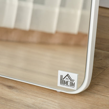 HOMCOM Standspiegel Ganzkörperspiegel mit klappbaren Rahmen Schminkspiegel frei stehend oder an der Wand montiert stabil für Wohnzimmer oder Ankleidezimmer Kiefernholz MDF Weiß 37 x 43 x 156 cm
