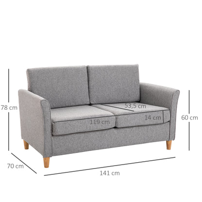 HOMCOM® Zweisitzer Sofa | Abnehmbare Kissen | Leinen, Schaumstoff, Kautschukholz | Hellgrau | 141 x 70 x 78 cm