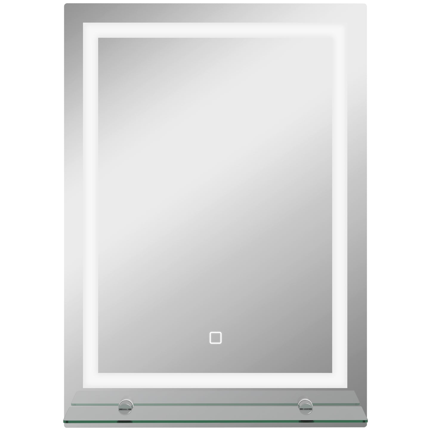 kleankin LED-Badspiegel, dimmbar, Anti-Beschlag, Touch-Schalter, Ablage, 50 x 70 cm, Silber