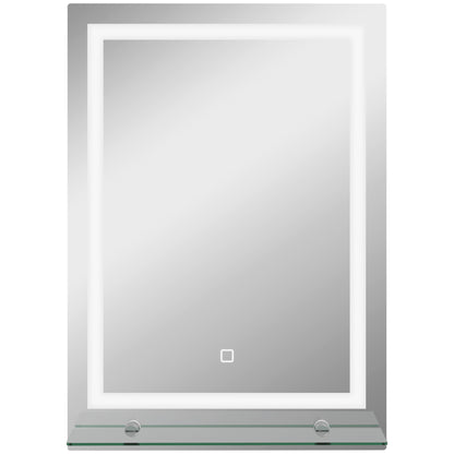 kleankin LED-Badspiegel, dimmbar, Anti-Beschlag, Touch-Schalter, Ablage, 50 x 70 cm, Silber