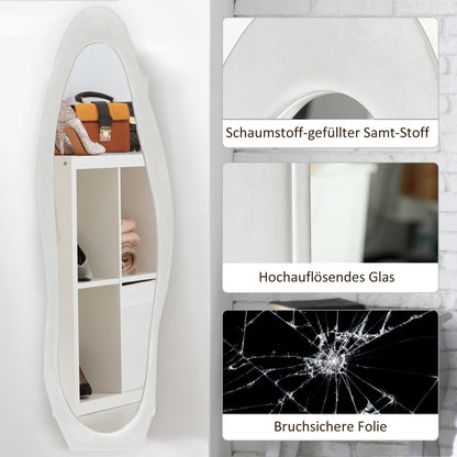 HOMCOM Ganzkörperspiegel, wellige Form, 160 x 50 cm, freistehend, samtartiger Rahmenbezug, Schlafzimmer, Wohnzimmer, Weiß
