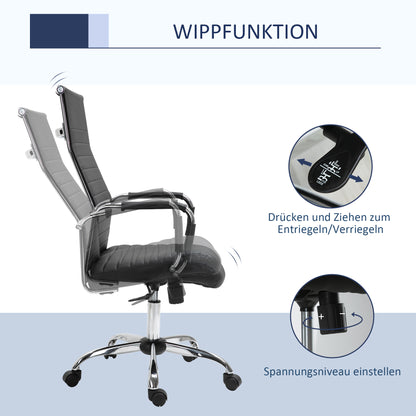 Vinsetto Bürostuhl ergonomisk Schreibtischstuhl med Wippfunktion Chefsessel höhenverstellbarer Drehstuhl gepolstert Konstledare Schaumstoff Schwarz 54 x 62 x 104-114 cm