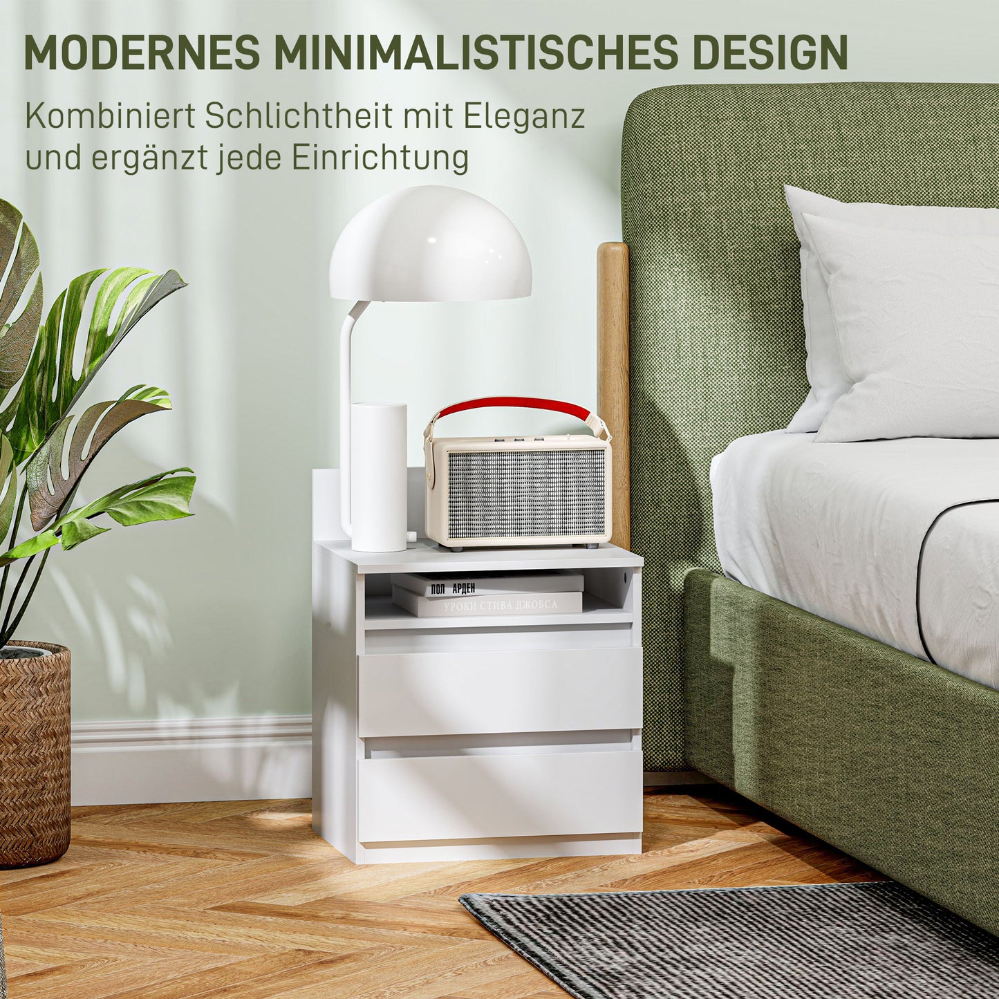 HOMCOM Nachttisch im 2er-Set mit Schubladen und Ablage, moderner Beistelltisch, für Schlafzimmer, Weiß