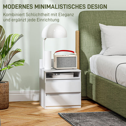 HOMCOM Nachttisch im 2er-Set mit Schubladen und Ablage, moderner Beistelltisch, für Schlafzimmer, Weiß