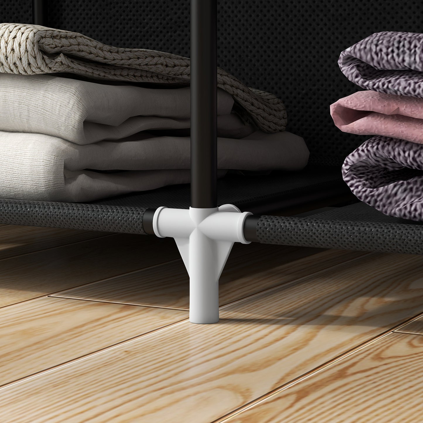 HOMCOM Schrank aus Stoff, Aufbewahrungslösung, 8 Regale, 2 Kleiderstangen, Schwarz