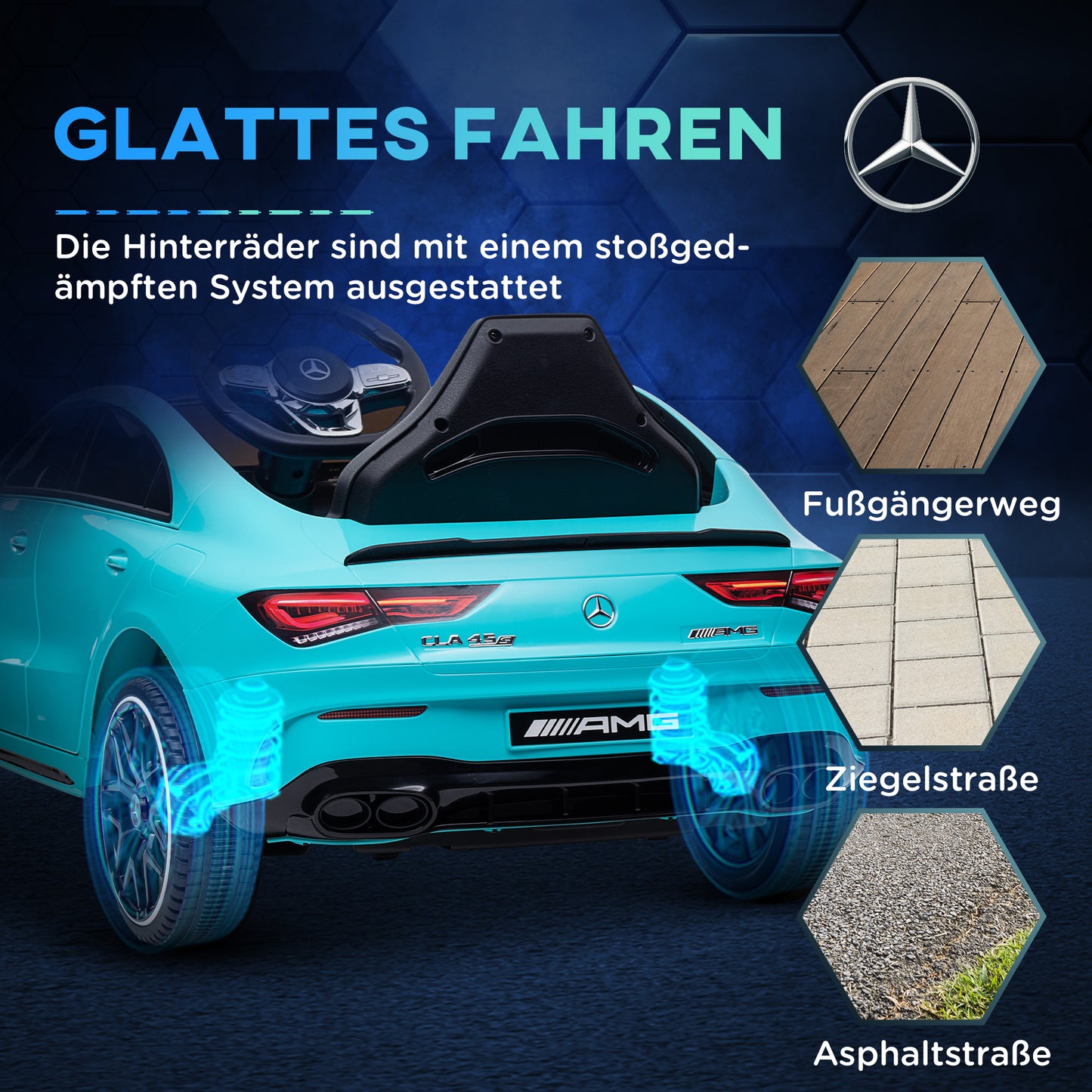AIYAPLAY Kinder-Elektroauto, fernsteuerbar, mit Transportrollen, LED-Lichter, Hupe, für Kinder von 3-6 Jahren, Hellblau