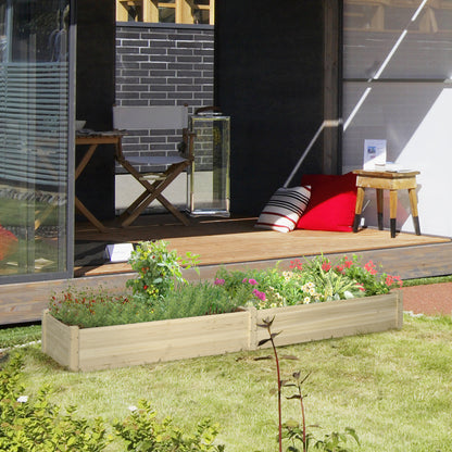 Outsunny Hochbeet, 2 Pflanzbereiche, Innenverkleidung aus Vlies, wetterbeständig, Massivholz, 244 cm x 61,5 cm x 27 cm