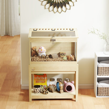PawHut Hamsterkäfig 2 Etagen Nagerkäfig Kleintierkäfig mit klappbarem Deckel, groß 83,2 x 50 x 103 cm Naturholz