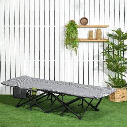 Outsunny Sonnenliege, klappbar, 1 Seitentasche, 1 Getränkehalter, 68 cm x 186 cm x 48 cm, Schwarz + Weiß