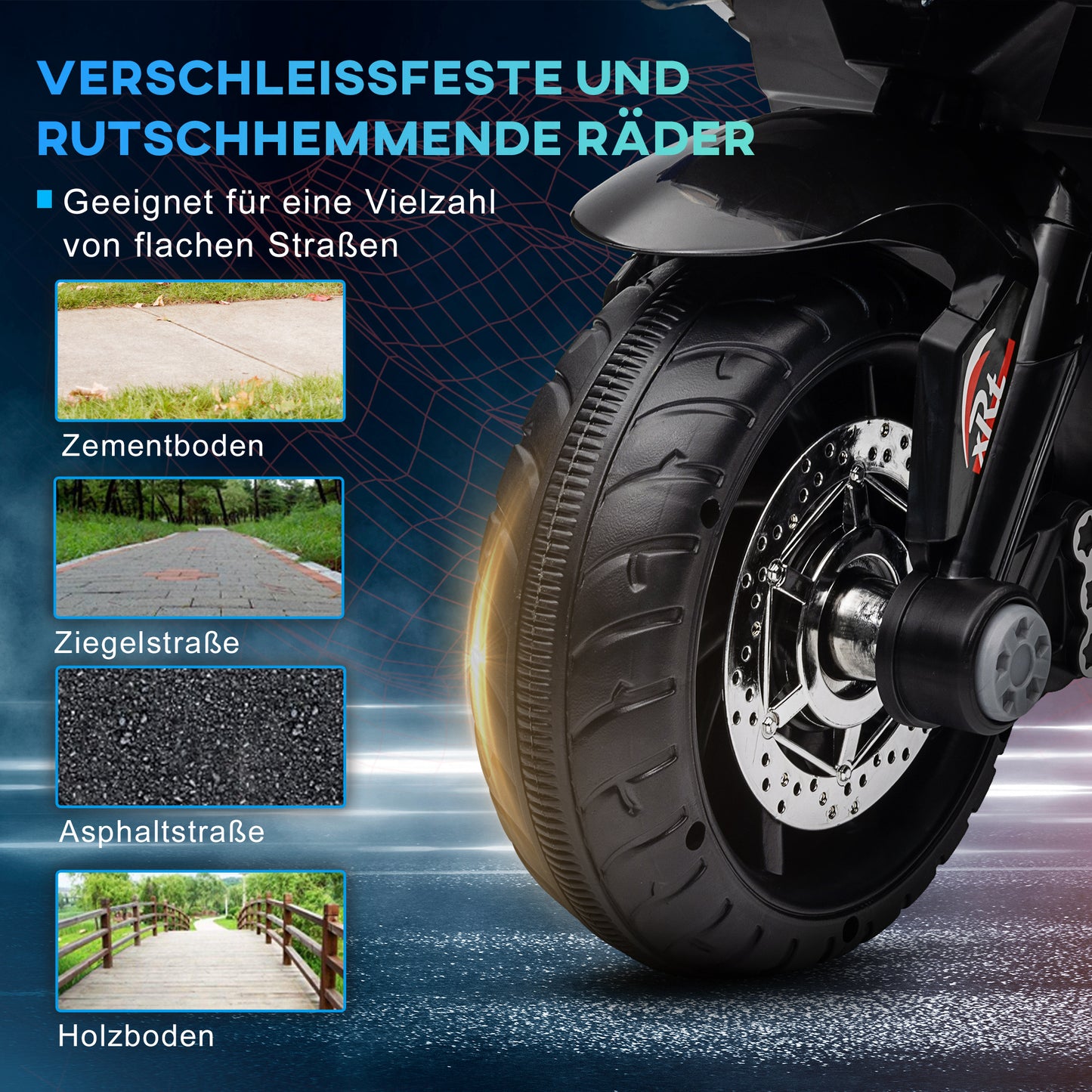 HOMCOM Elektro-Kindermotorrad, Lichter & Geräusche, 3 km/h, wiederaufladbar, Kunststoff & Metall, Blau/Weiß