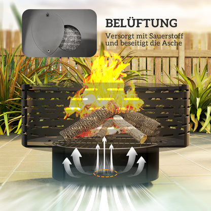 Outsunny 3-in-1 Feuerschale Ø60 x 39cm aus Edelstahl Feuerstelle mit Grillrost Funkenschutz Schürhaken Kohlegrau