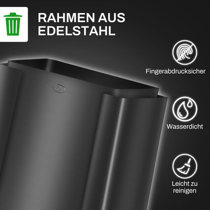HOMCOM Mülleimer mit 3 x 15L Fächern, Deodorant-Deckel, fingerabdrucksicher, Soft-Close, herausnehmbar, Schwarz