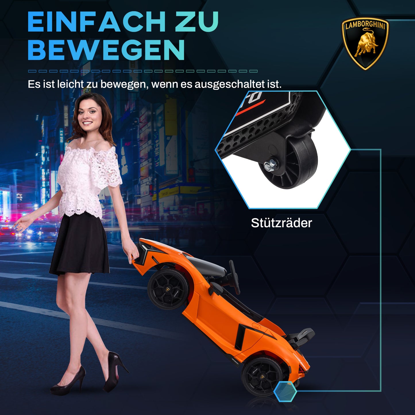 AIYAPLAY Elektroauto für Kinder von 3-5 Jahren, sanfter Antrieb, fernsteuerbar, mit Hupe, Kunststoff und Metall, Orange
