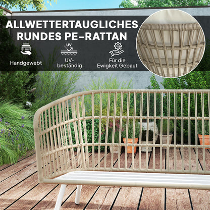 Outsunny Gartenmöbel Set aus Polyrattan Lounge-Set mit 2er Sofa Sessel Tisch Kissen wetterfest für 4 Personen Khaki