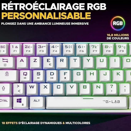 Wireless Gaming Keyboard - The G-Lab - KEYZ TITAN - Mechanical (Red Switch) - Azerty - Triple mode - RGB - White