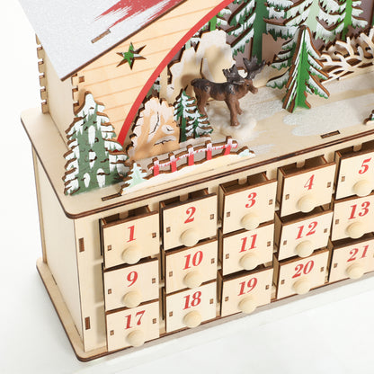 HOMCOM Adventskalender zum Befüllen 24 Schubladen Fächer Weihnachtskalender mit LED-Lichtern Naturholz 36 x 10 x 34 cm