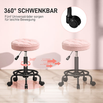 HOMCOM Rollhocker höhenverstellbar Drehhocker 55-66 cm Arbeitshocker 360° drehbar Ø50 x 50-66 cm Rosa