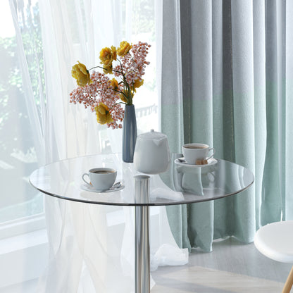 HOMCOM Runder Esstisch mit Glastischplatte, Metallgestell, Silberfarben