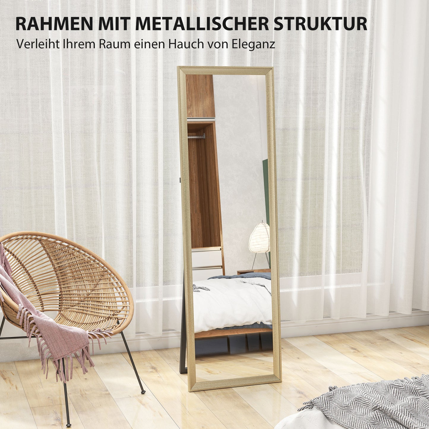 HOMCOM Ganzkörperspiegel, flexibel platzierbar, 160 x 50 cm, Goldton