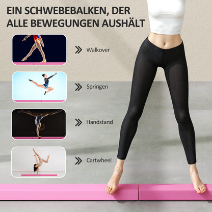 SPORTNOW Schwebebalken 2,4 m, faltbar, rutschfester Boden, für 3+ Jahre, bis 80 kg, Hellrot