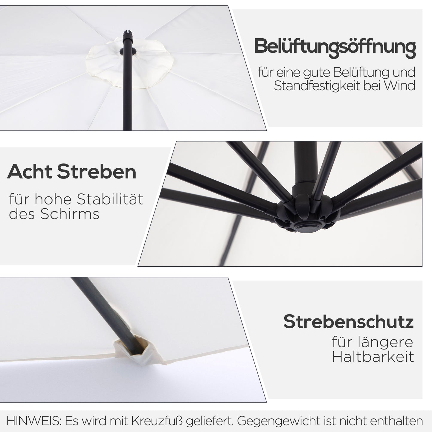 Outsunny Sonnenschirm mit Kurbel Wetterbeständig 3 mx 3 mx 2,5 m Stahl Polyester