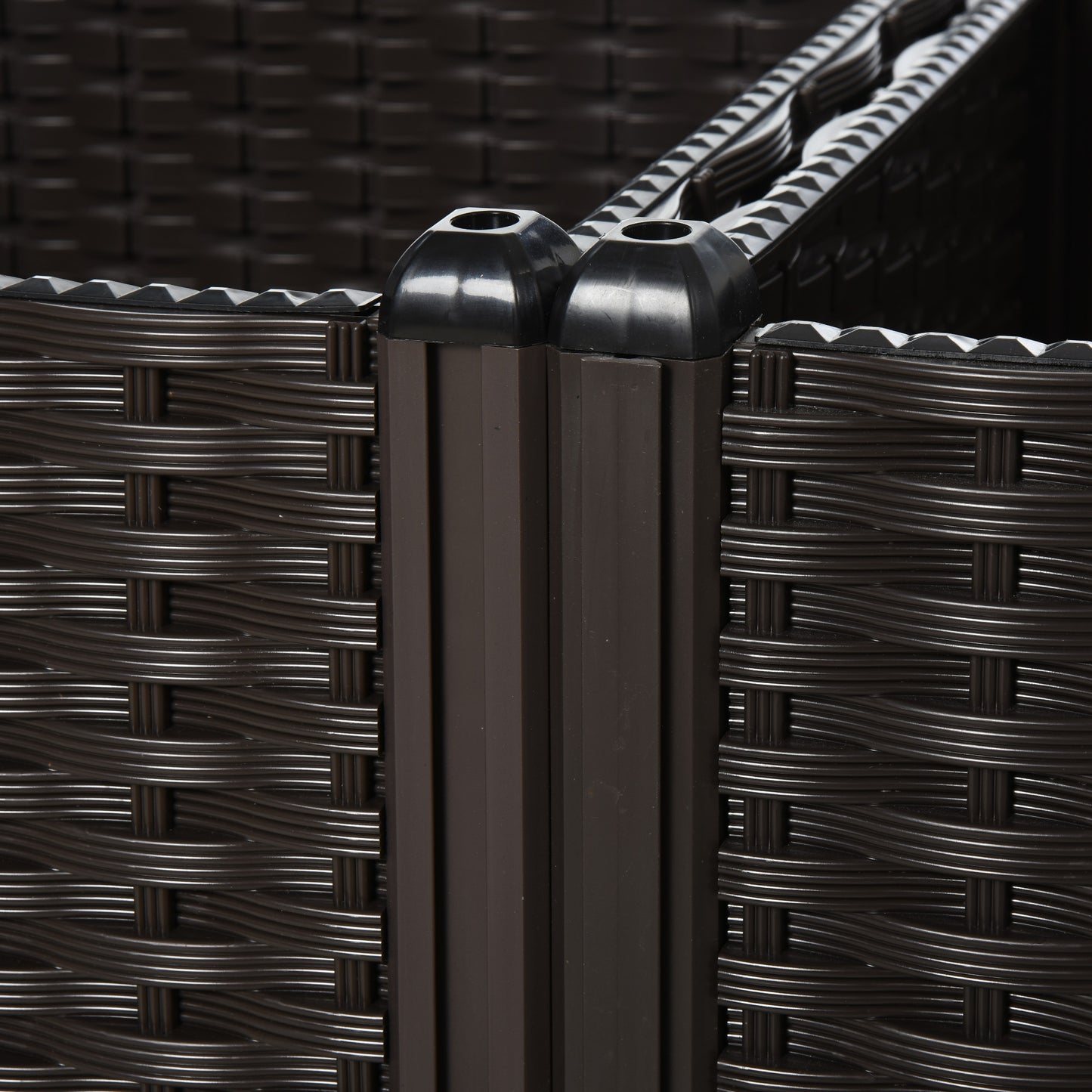 Outsunny Hochbeet, Pflanzkasten mit Abflusslöchern, Blumenkasten im Rattan-Look, Kunststoff, Braun, 40 x 40 x 44 cm