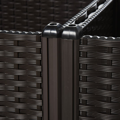 Outsunny Hochbeet, Pflanzkasten mit Abflusslöchern, Blumenkasten im Rattan-Look, Kunststoff, Braun, 40 x 40 x 44 cm