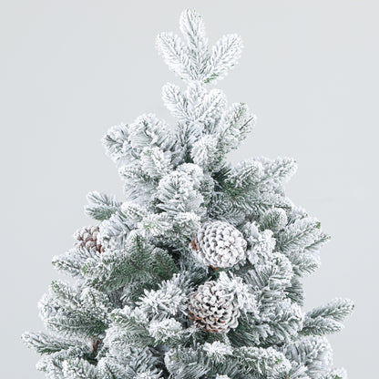 HOMCOM Künstlicher Weihnachtsbaum, Kunstschnee & Tannenzapfen, realistisch, flammhemmend, Metallfuß, 183 cm, Grün