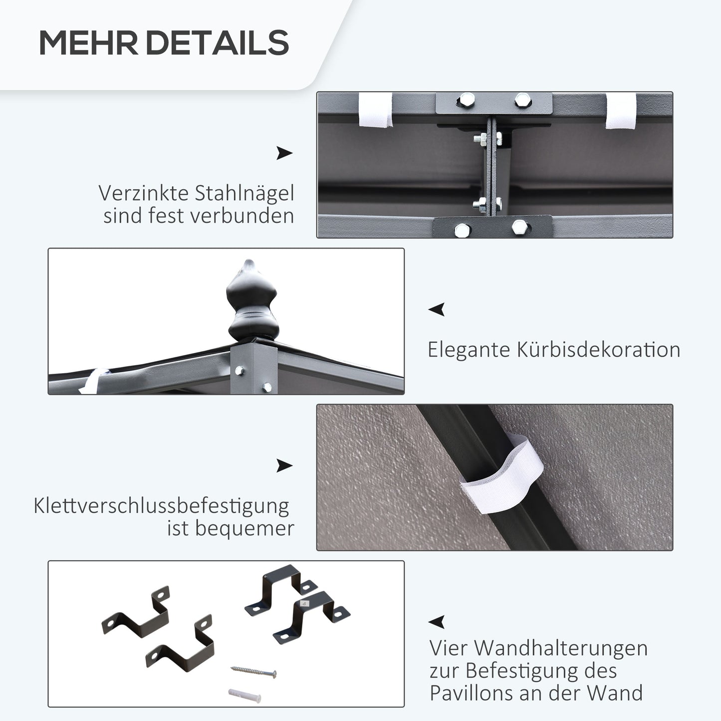 Outsunny Pergola Gartenpavillon Pavillon Überdachung Zelt Metall Grau 297x297cm