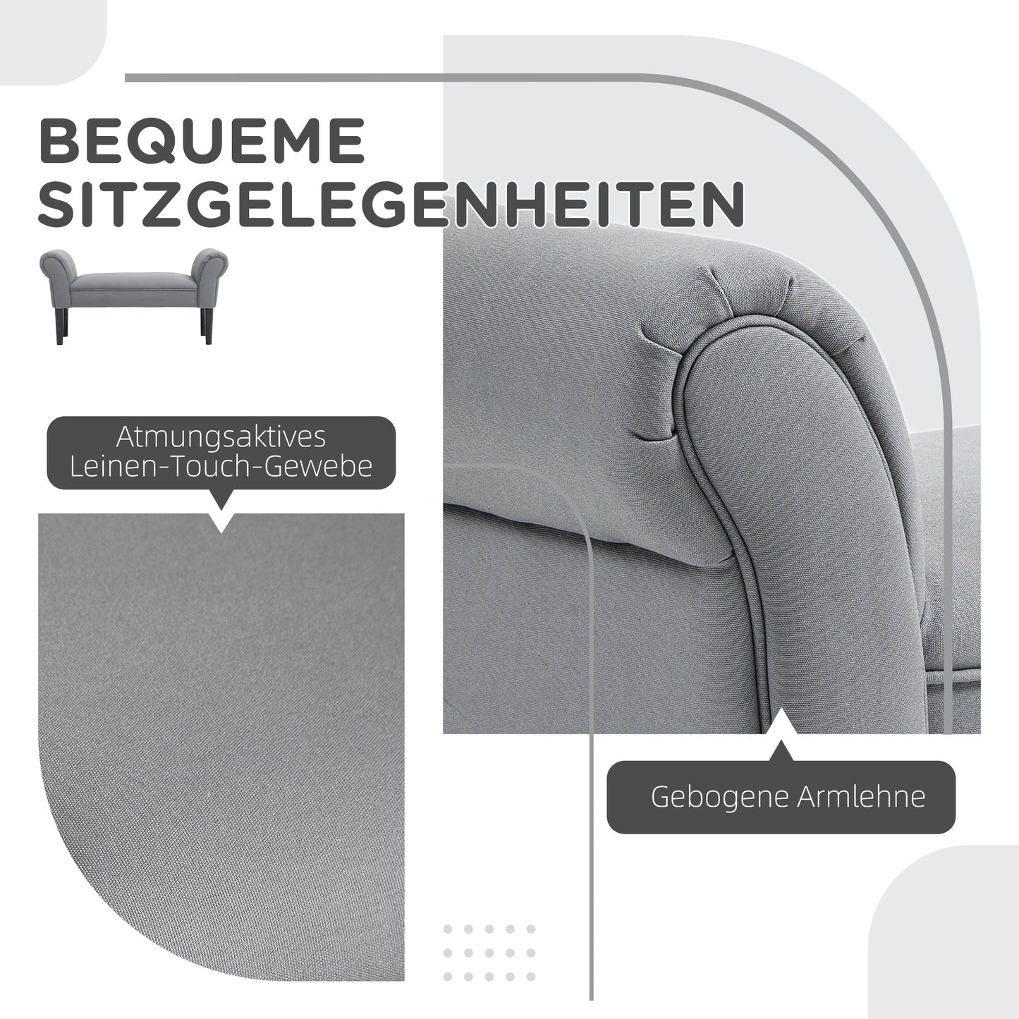 HOMCOM Sitzbank, Bettbank, robuste Bauweise, weiche Polsterung, 102x36x51 cm, Grau