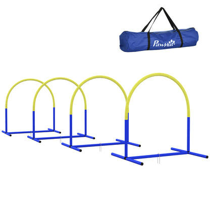 PawHut Agility-Set för Hunde, Hundetraining, 4 Bögen, für Einsteiger, mit Tragetasche, blau+gelb, 88 x 64 x 95cm