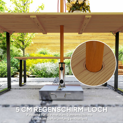 Outsunny Sitzgruppe 3-teilig Holz Essgrupp für 6 Personen Esstisch mit 2 Bänke Schirmloch Holztisch 178 x 76 x 77 cm Naturholz