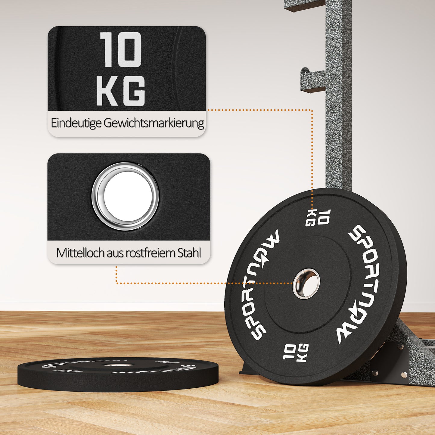 SPORTNOW Hantelscheiben-Set, 2 x 10 kg, olympischer Standard, Gummi, geräuscharm, Schwarz