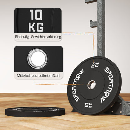 SPORTNOW Hantelscheiben-Set, 2 x 10 kg, olympischer Standard, Gummi, geräuscharm, Schwarz